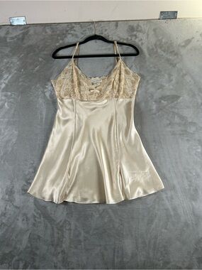 Victoria’s Secret Silky Lace Trim Slip Dress in Champagne Cream